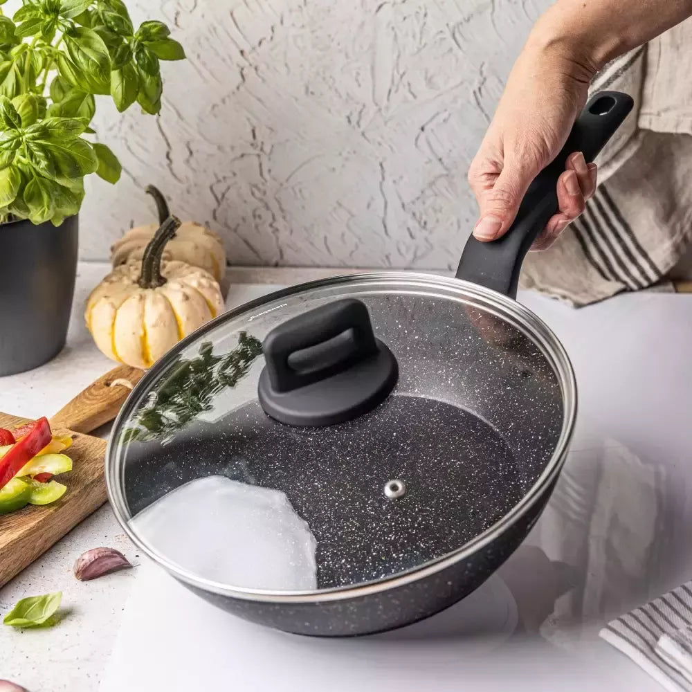 Klausberg aliumininė keptuvė su marmurine danga ir dangčiu, Ø24 cm, juoda KB-7666