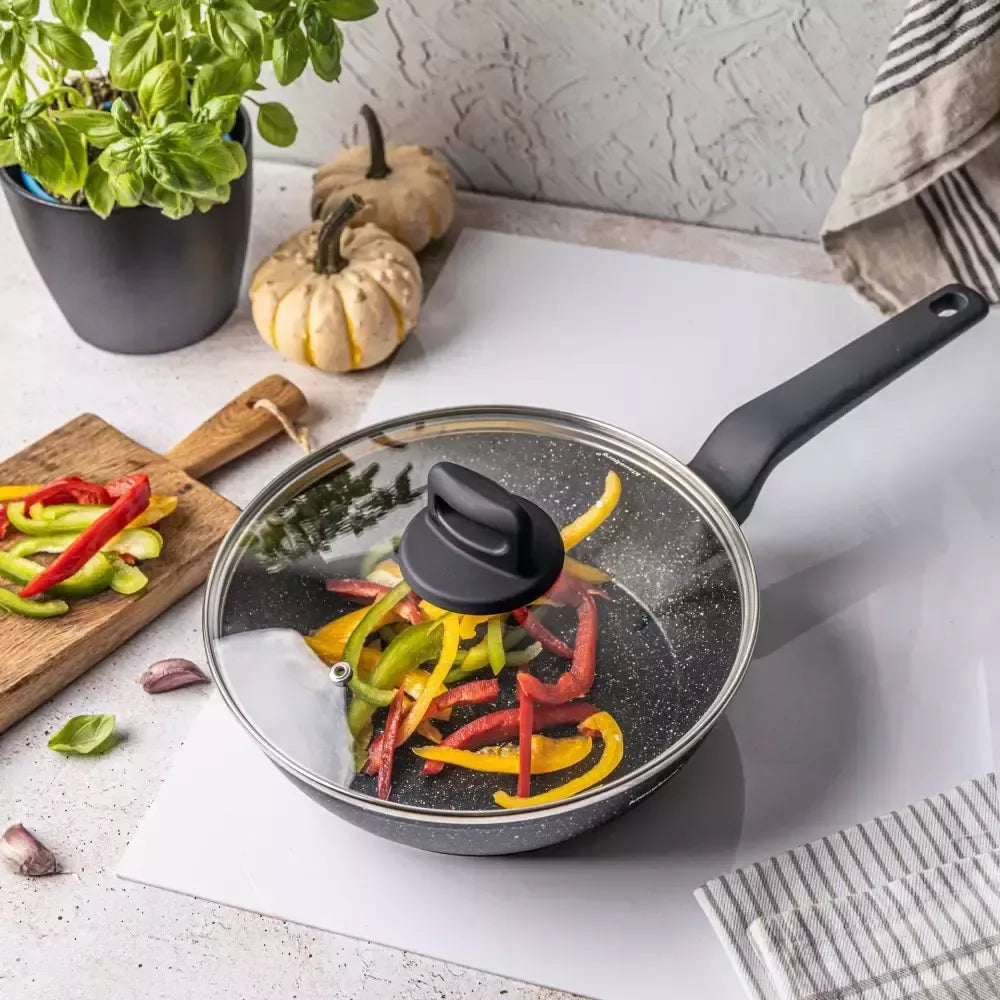 Klausberg aliumininė keptuvė su marmurine danga ir dangčiu, Ø24 cm, juoda KB-7666