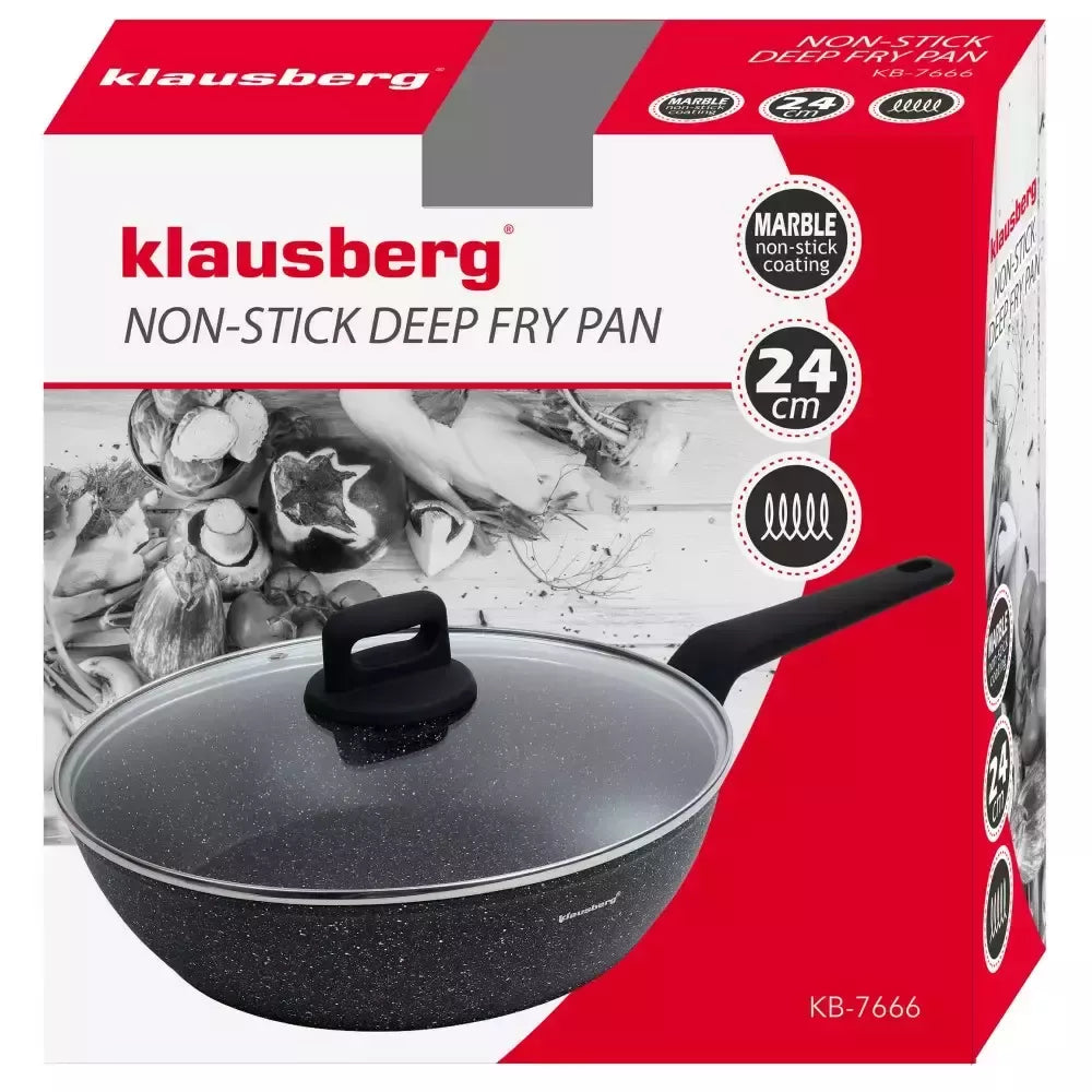 Klausberg aliumininė keptuvė su marmurine danga ir dangčiu, Ø24 cm, juoda KB-7666