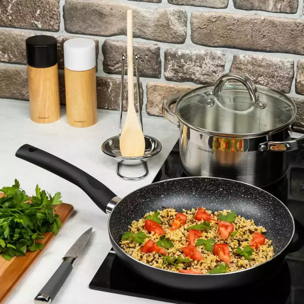 Kinghoff aliumininė keptuvė su marmurine danga, Ø22 cm, juoda KH-3980