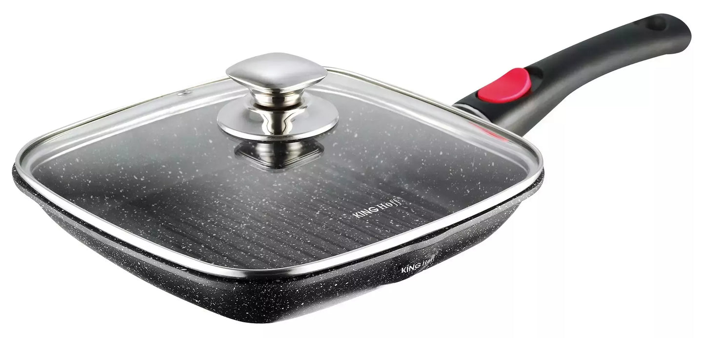 KINGHoff aliumininė keptuvė su marmurine danga ir nuimama rankena, Ø24 cm, juoda KH-1510