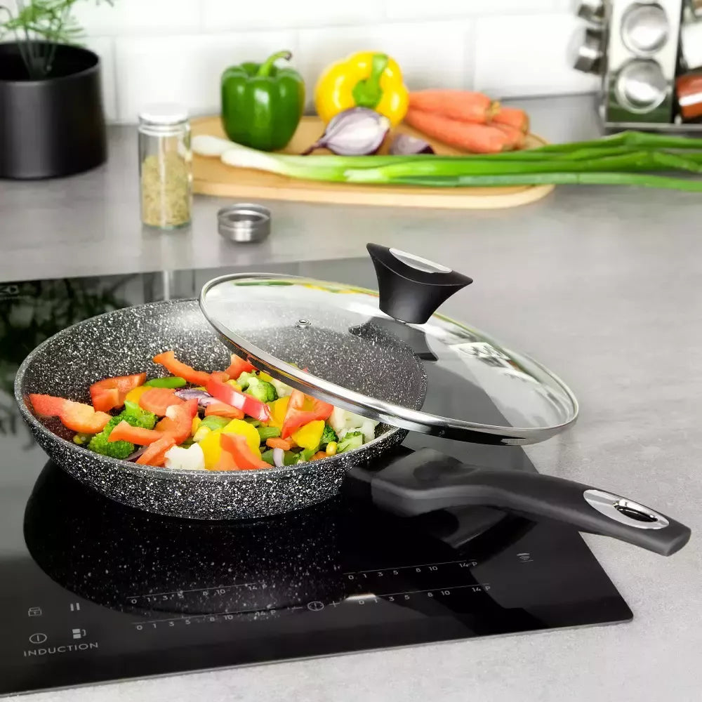 Aliumininė keptuvė su marmurine danga ir dangčiu, Ø20 cm, pilka KB-7037