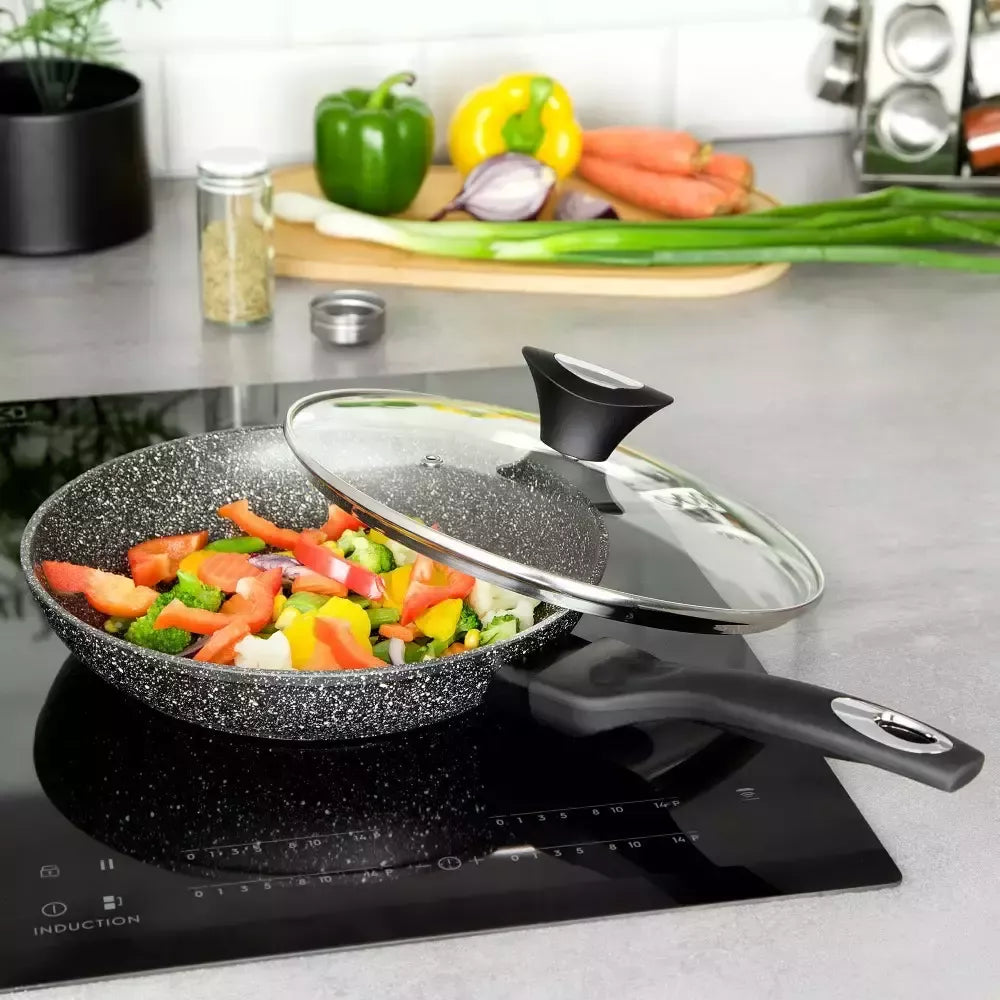 Aliumininė keptuvė su marmurine danga ir dangčiu, Ø22 cm, pilka KB-7038